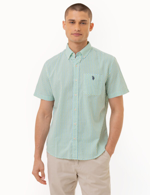 SHORT SLEEVE DIAMOND PRINT WOVEN SHIRT