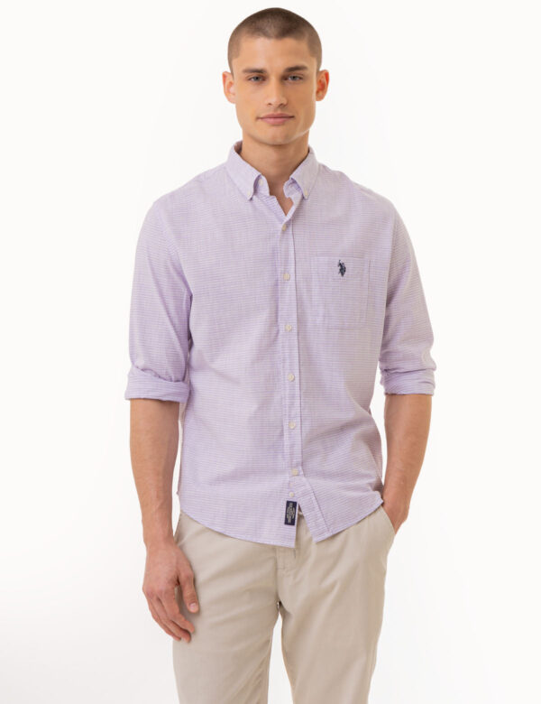 LONG SLEEVE HORIZONTAL STRIPE WOVEN SHIRT