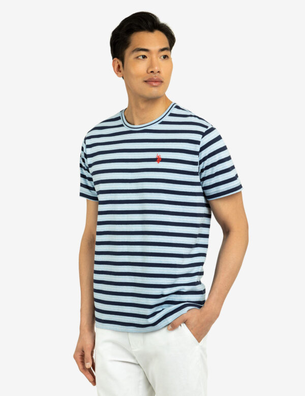 YARN DYE STRIPE JERSEY CREW NECK T-SHIRT