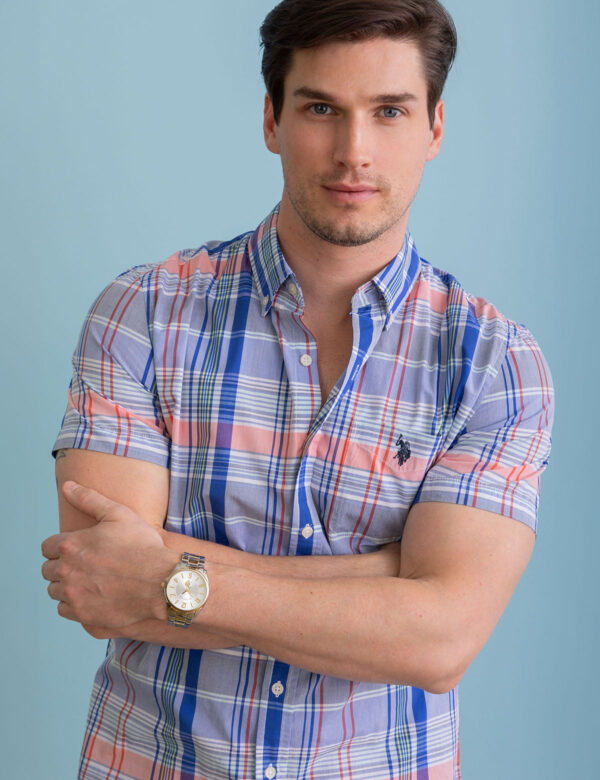 PLAID SHORT SLEEVE WOVEN SHIRT WITH POCKET