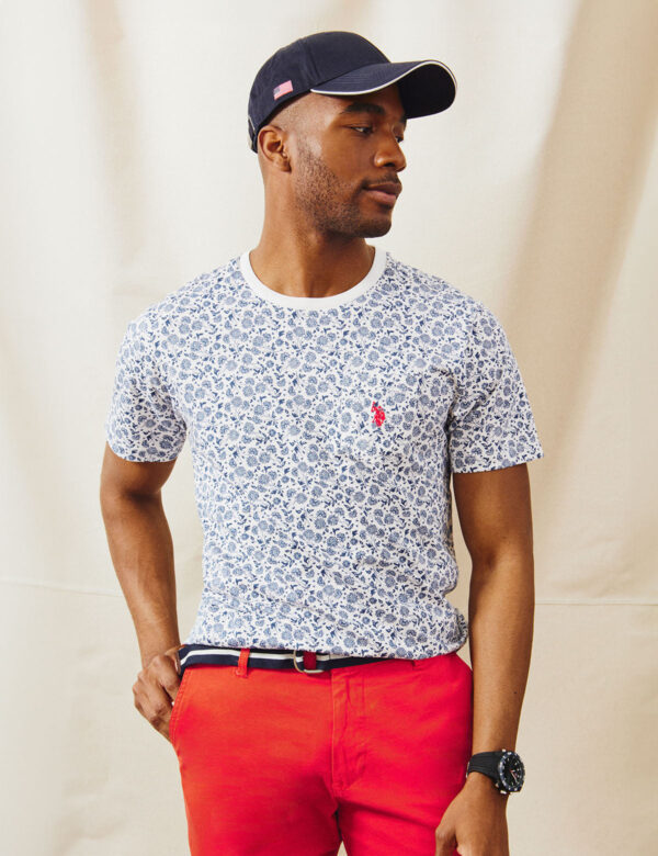 FLORAL PRINTED CREW NECK T-SHIRT WITH POCKET